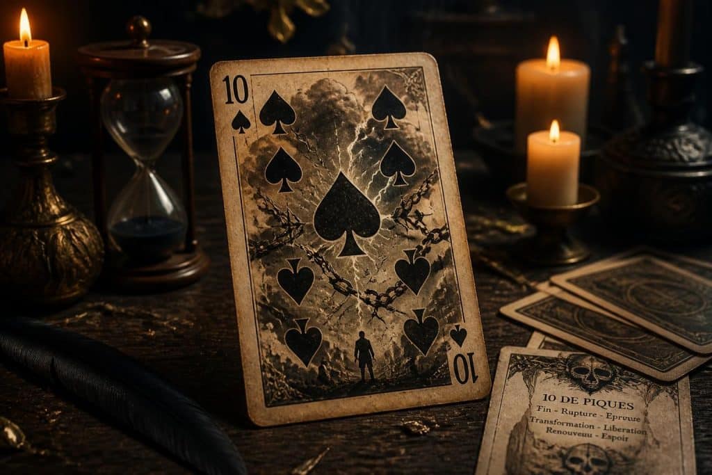 découvrez la signification du 10 de pique en cartomancie et explorez son symbolisme pour mieux interpréter vos tirages de cartes.